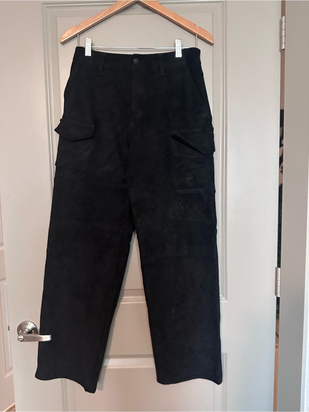 Faux Suede Black Men’s Cargo Pants - Classic Utility Style